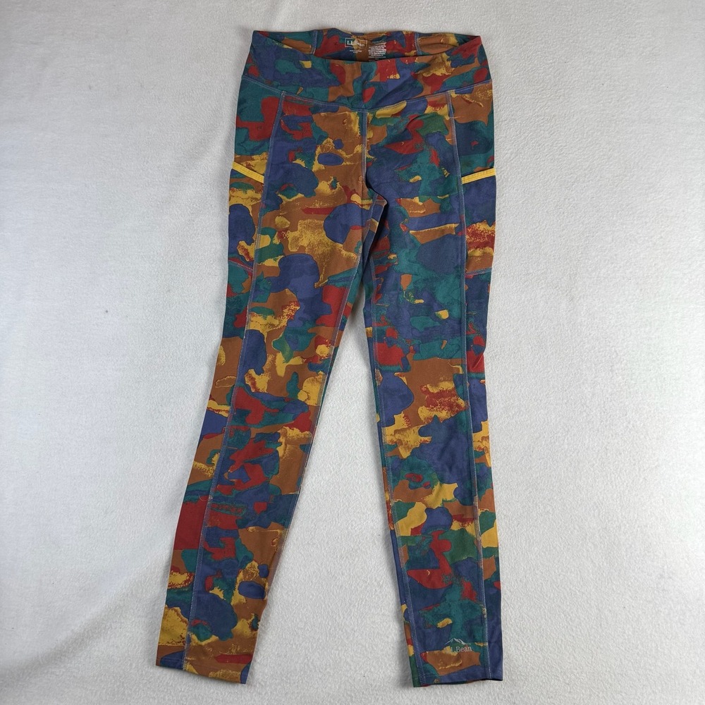 LL Bean Womens Abstract Camo Active Leggings Side Pockets Multi Color Size M Reg